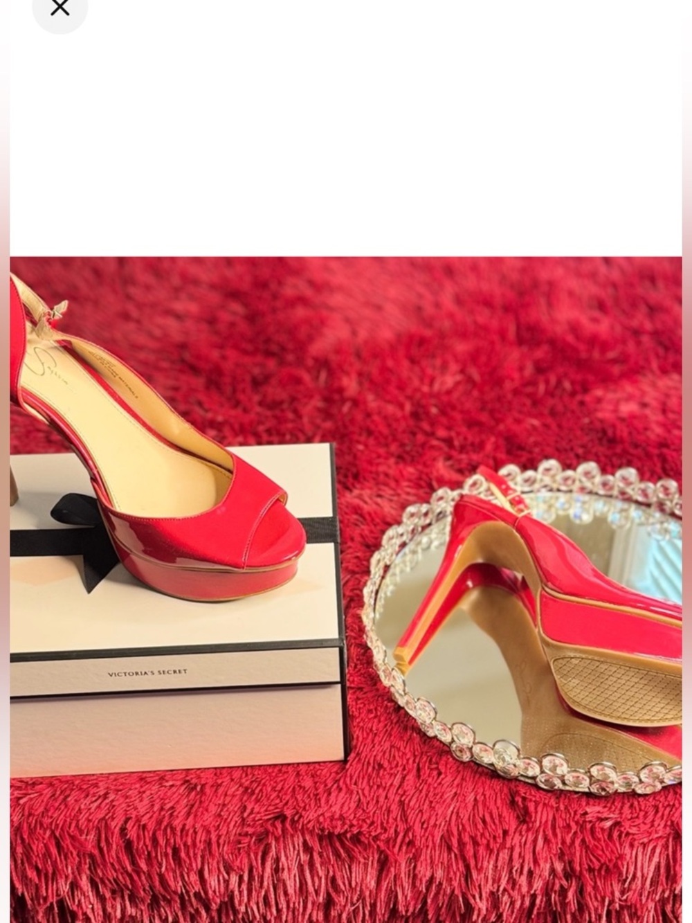 Jessica Simpson Red Patent Peep-Toe Platform Slingback Heels